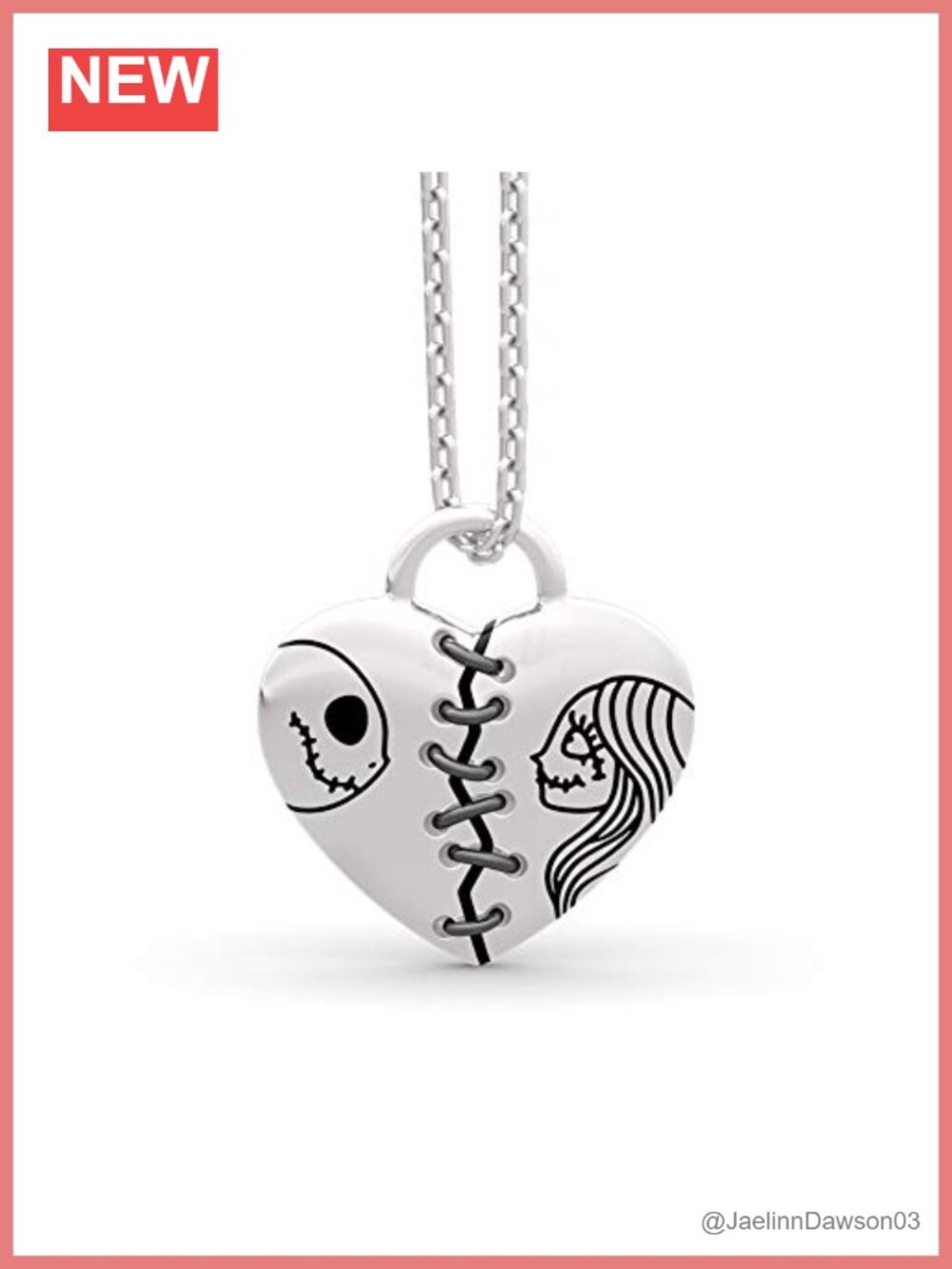 925 Sterling Silver Jack Sally Nightmare Pendant Necklace Gothic Love